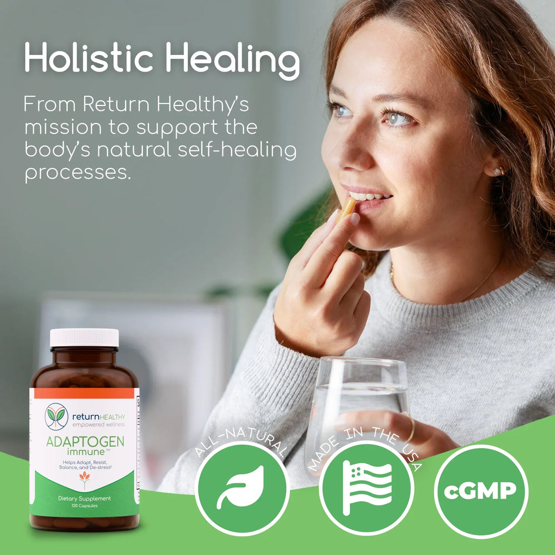 Return Healthy Adaptogen Immune supplement bottle