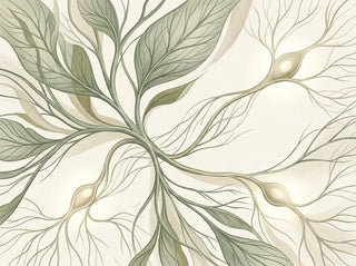 Botanical illustration of brain, mitochondrial, and nervous system recovery pathways during long-term Lyme Disease healing