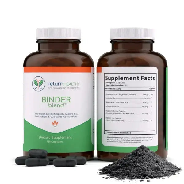 Binder Blend key ingredients chlorella powder and activated charcoal, illustrating its natural binding agents.