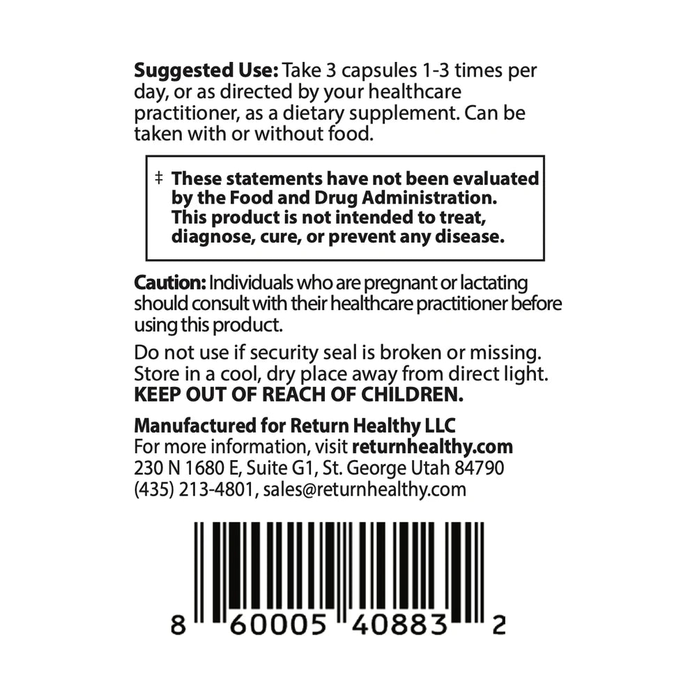 Adaptogen Immune directions panel showing suggested use and serving size for the stress and immune support supplement.