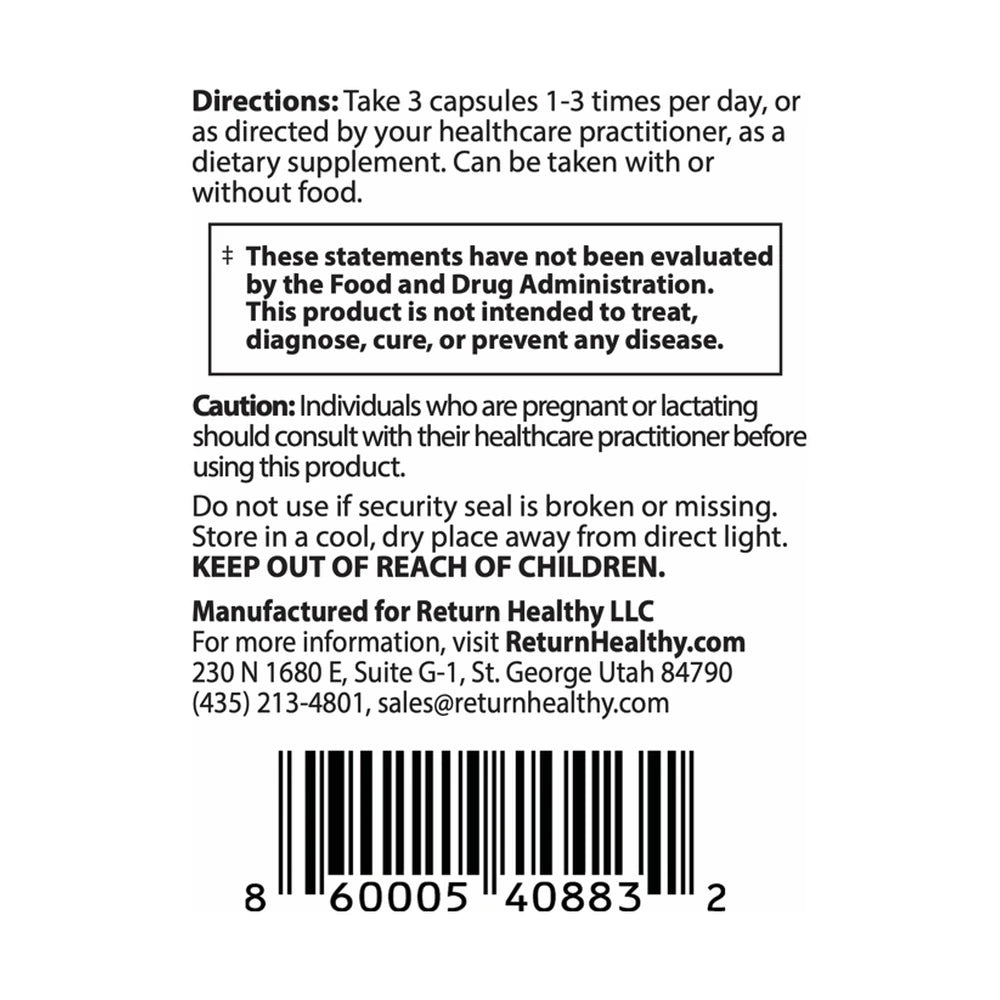 Adaptogen Immune directions panel showing suggested use and serving size for the stress and immune support supplement.