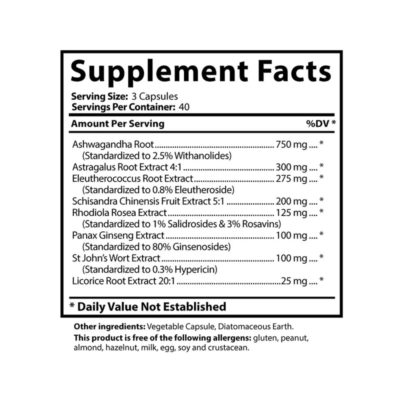 Adaptogen Immune | Natural Stress & Immune Support supplement facts
