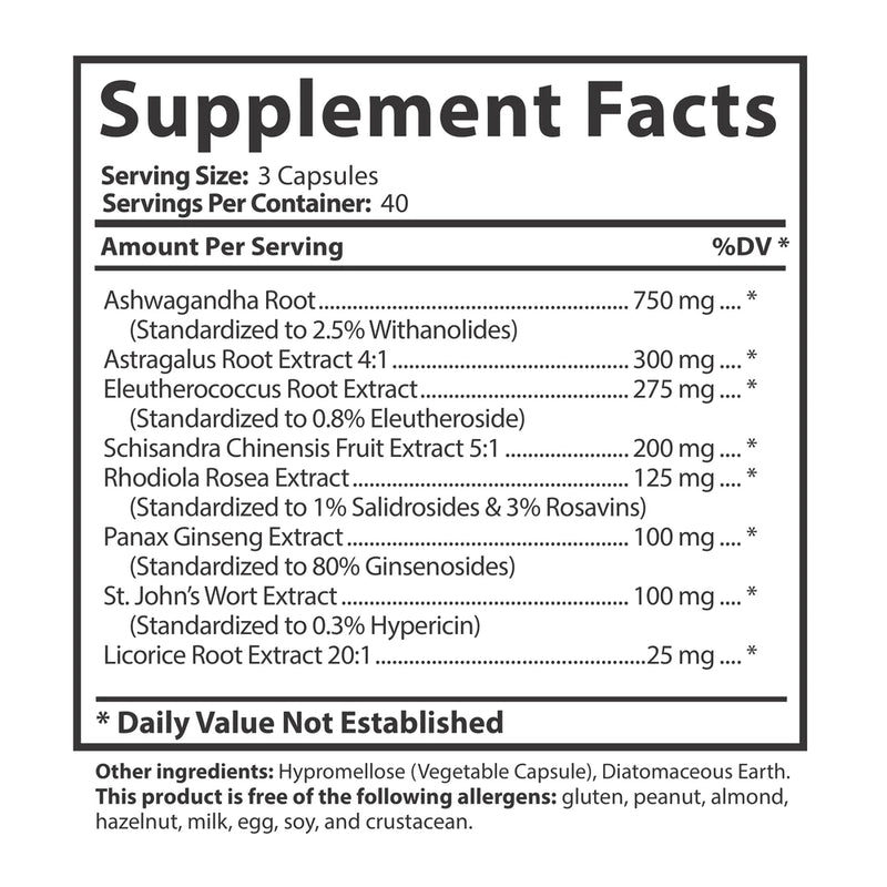 Adaptogen Immune | Natural Stress & Immune Support supplement facts