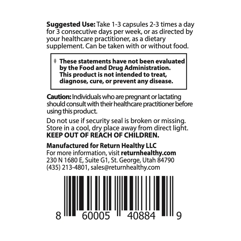 Artemisia Trinity directions panel showing suggested use and serving size for the microbial and digestive support supplement.