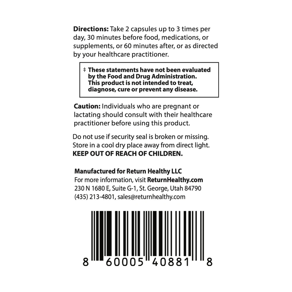 Binder Blend directions panel showing suggested use and serving size for the detox binder supplement.
