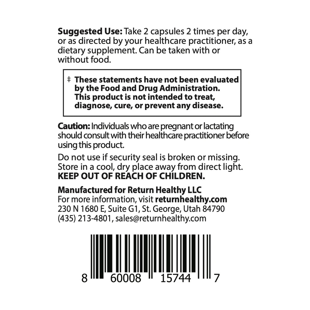 Cell Nutrients directions panel showing suggested use and serving size for the cellular metabolism and repair supplement.