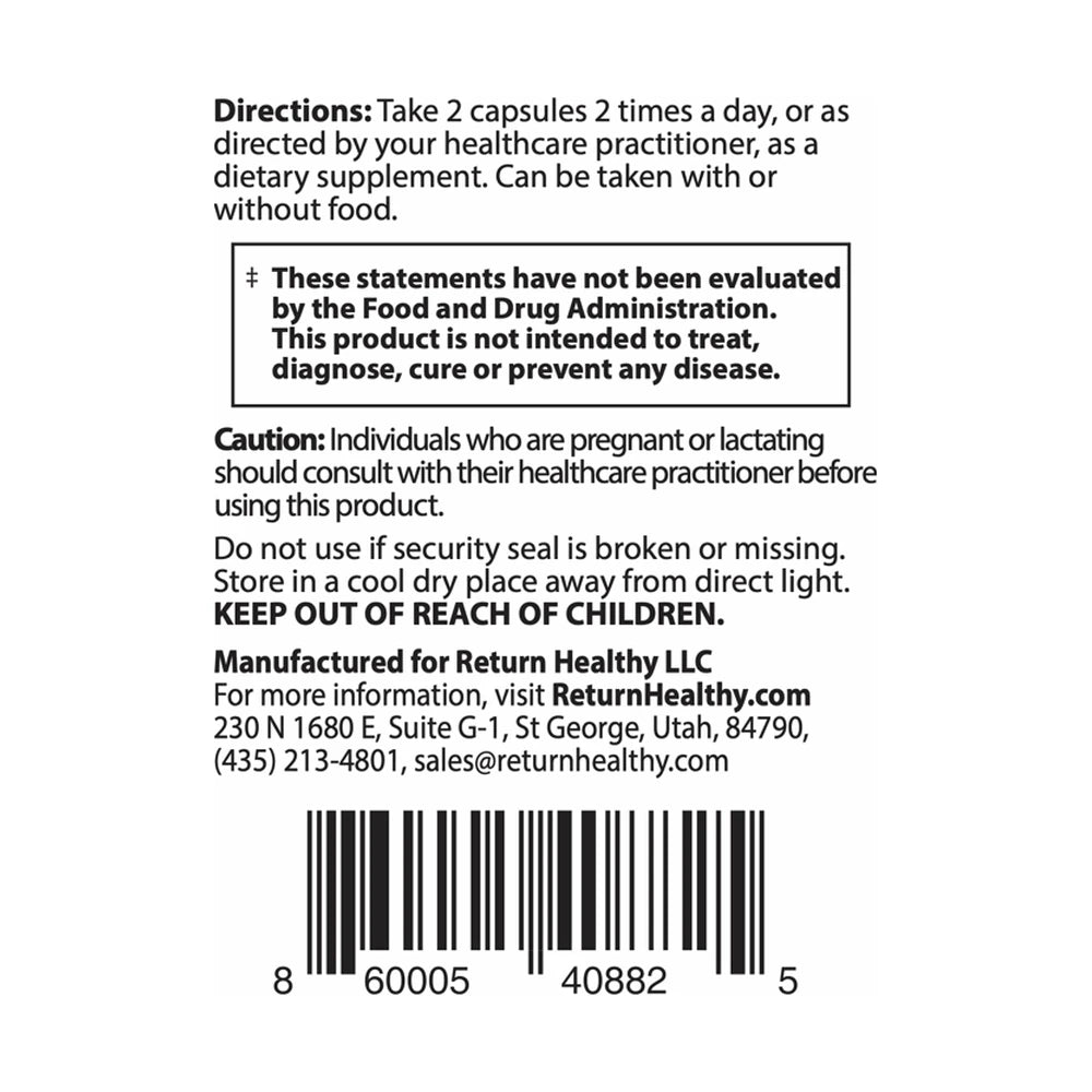 Cryptolepis Synergy directions panel showing suggested use and serving size for the whole-herb microbial and immune support supplement.