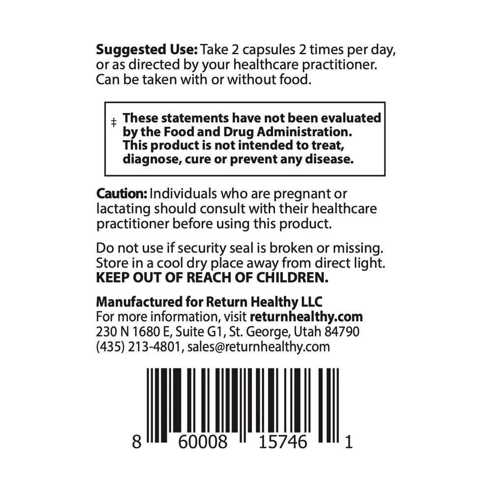 Double Butyrate directions panel showing suggested use and serving size for the gut and digestive support supplement.