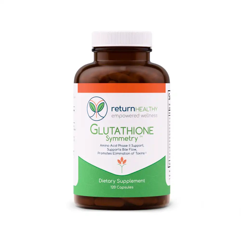 Return Healthy Glutathione Symmetry supplement bottle, included in the Mold Starter Kit for antioxidant and liver support.