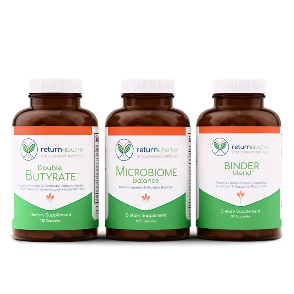 Return Healthy Gut Reset Bundle, a 30-day digestive reset of three formulas to calm and rebalance the gut.