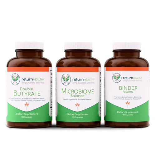 Return Healthy Gut Reset Bundle, a 30-day digestive reset of three formulas to calm and rebalance the gut.