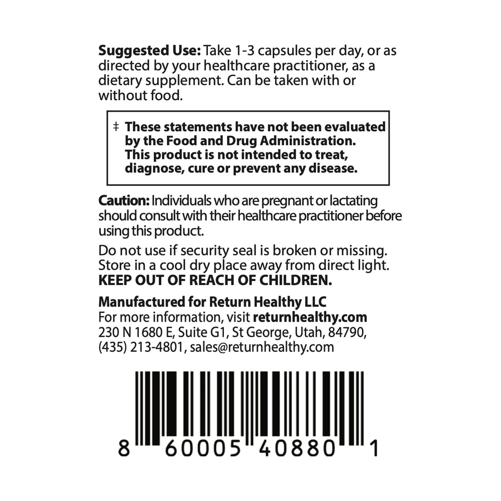 Herbal Biotic directions panel showing suggested use and serving size for the immune and microbial support supplement.