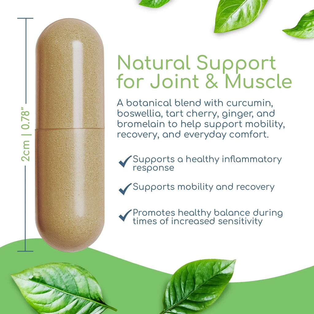 ITIS capsule showing size with pain, inflammation, and joint comfort support benefits