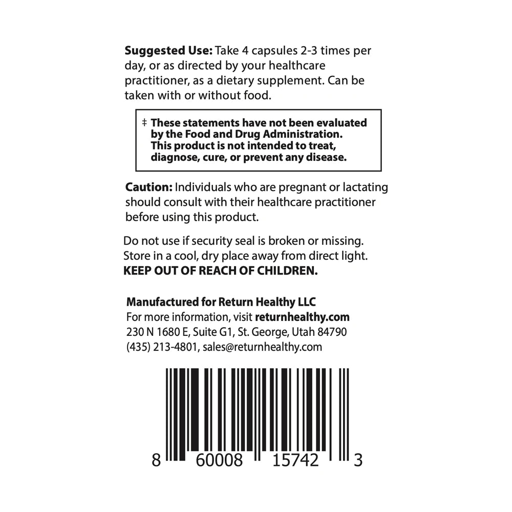 ITIS directions panel showing suggested use and serving size for the pain and inflammation support supplement.
