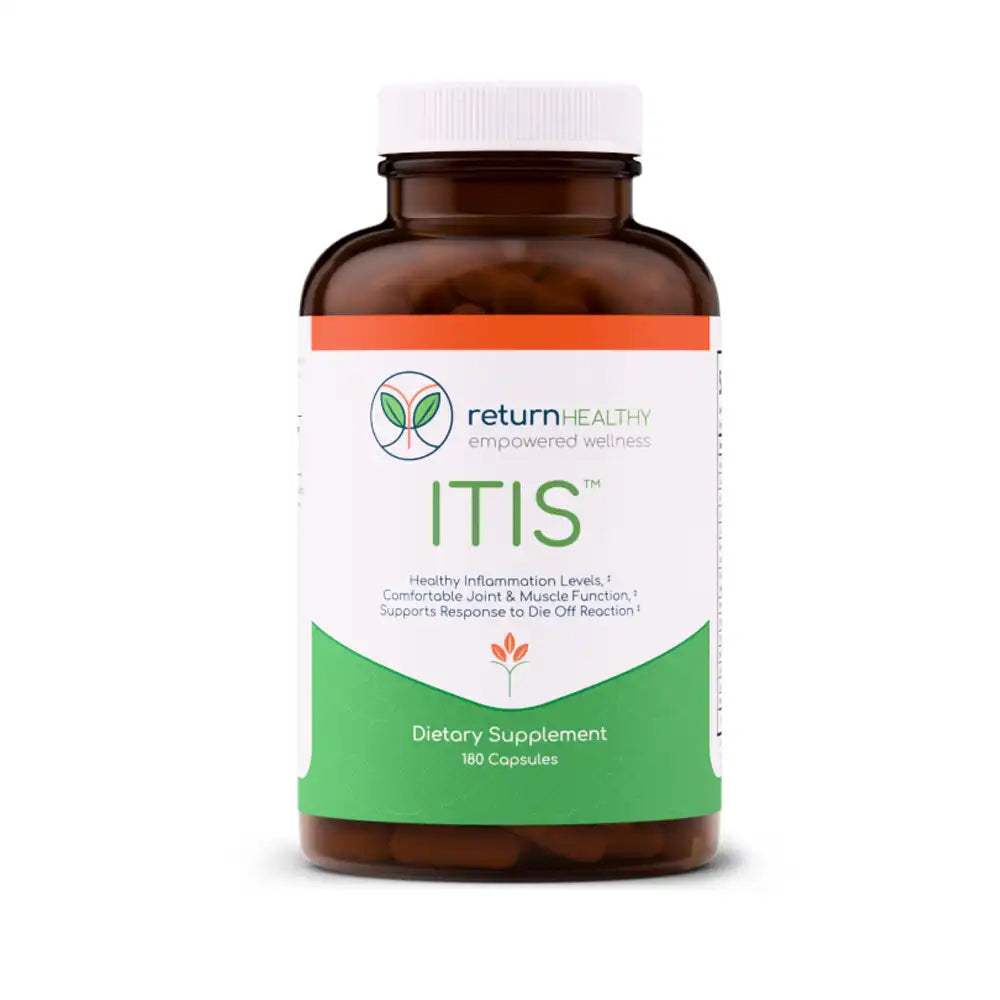 Return Healthy ITIS supplement bottle, a botanical blend for healthy inflammatory pathways and pain relief.