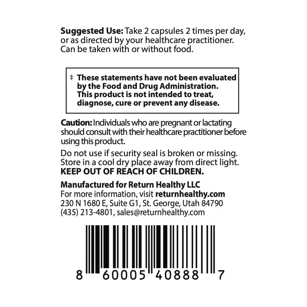 Microbiome Balance directions panel showing suggested use and serving size for the gut and digestive support supplement.