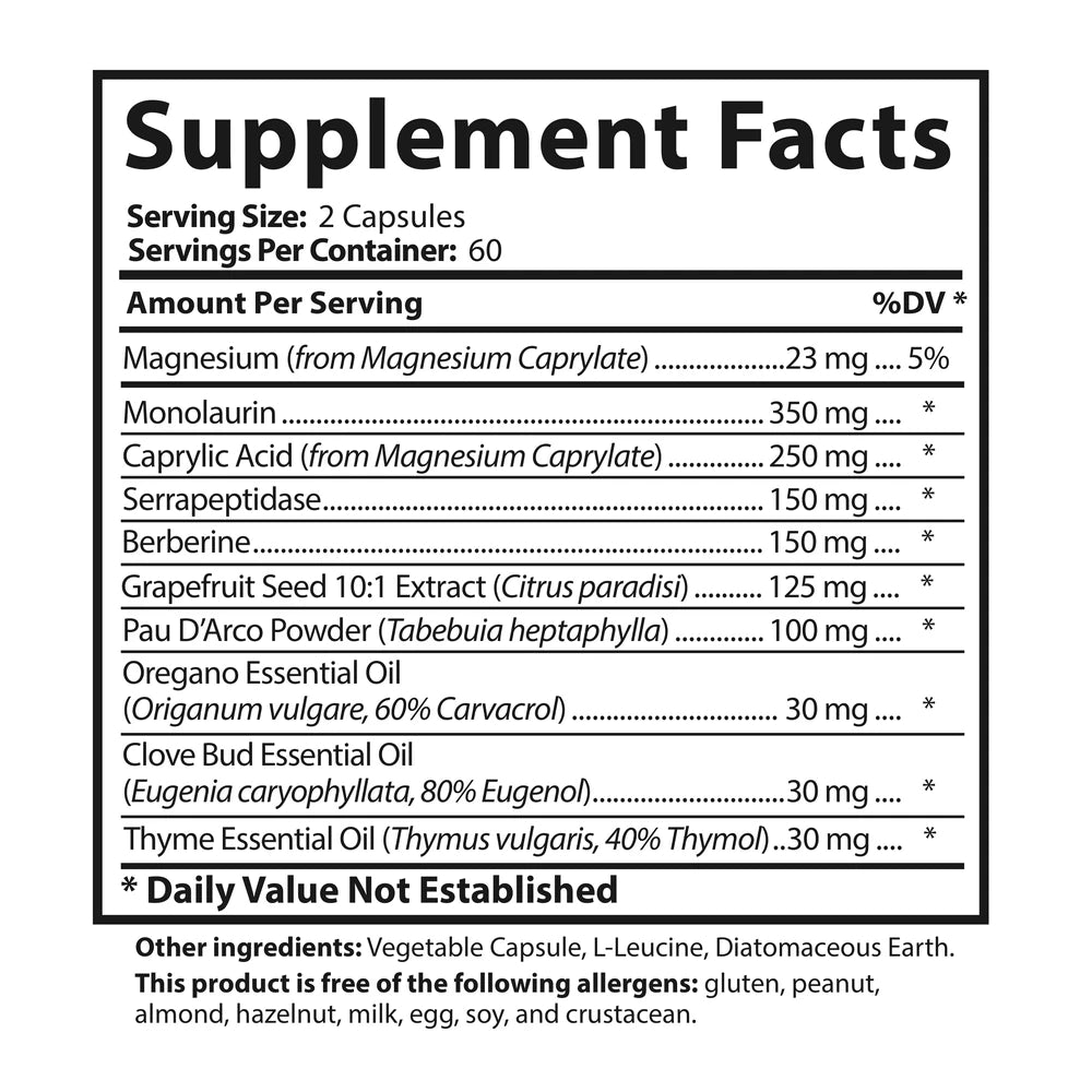 Microbiome Balance supplement facts panel showing serving size, servings per container, and ingredient amounts per serving.