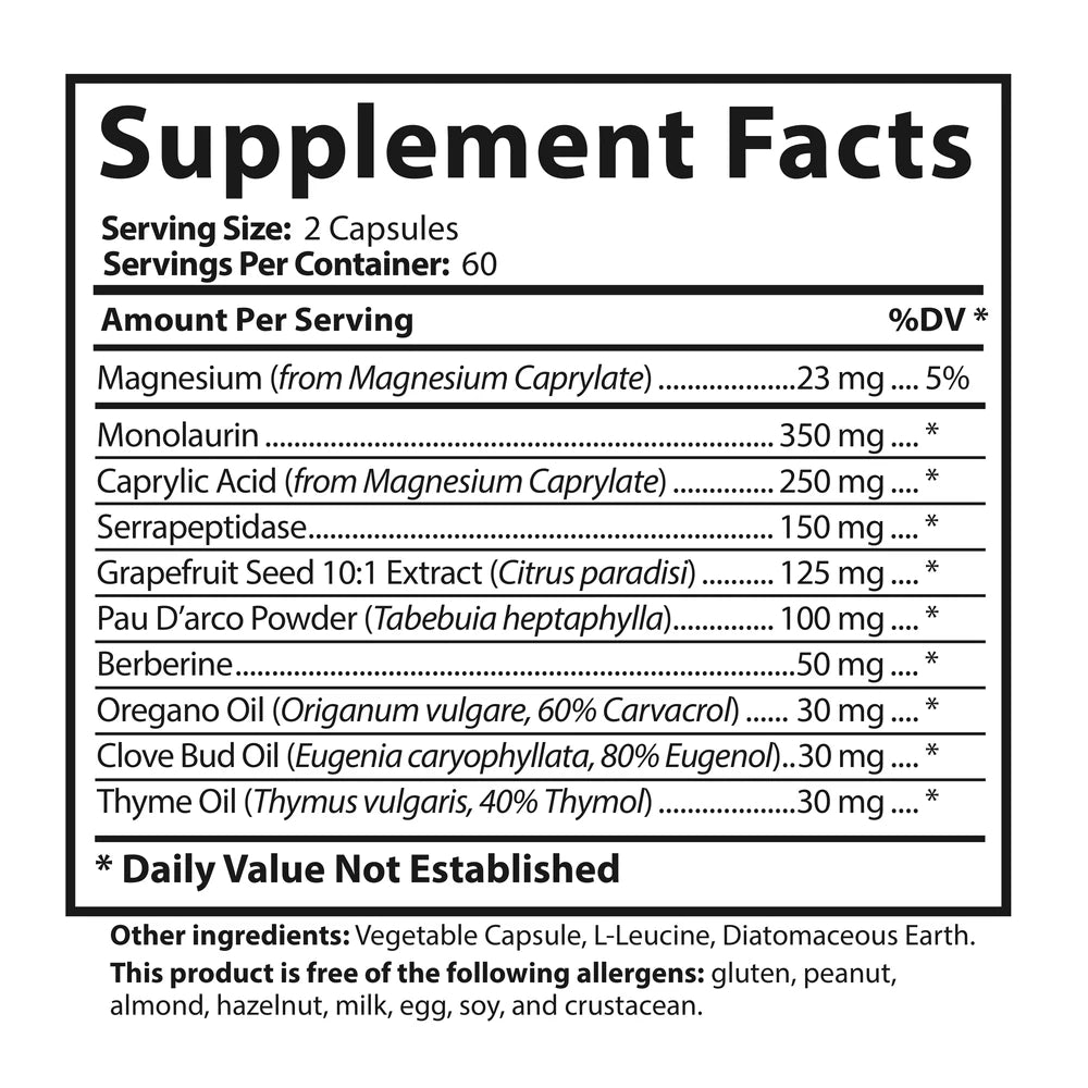 Microbiome Balance supplement facts panel showing serving size, servings per container, and ingredient amounts per serving.