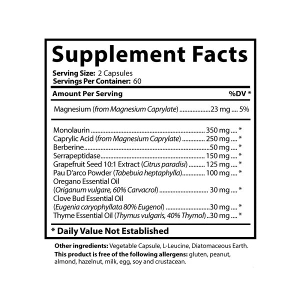 Microbiome Balance supplement facts panel showing serving size, servings per container, and ingredient amounts per serving.